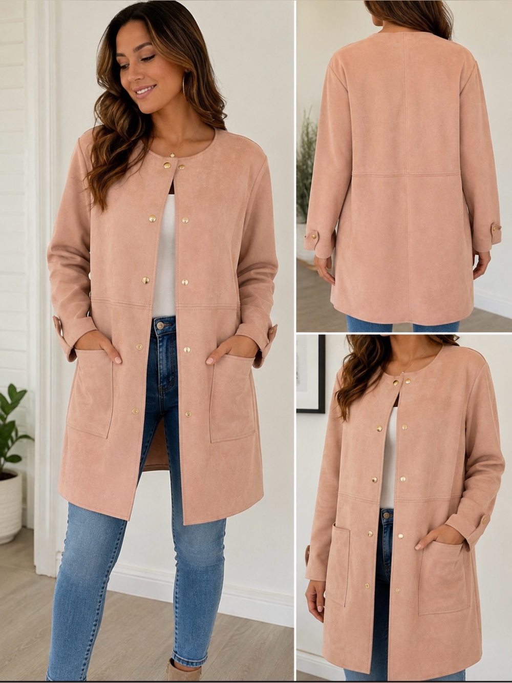 Zara Basic Collection Pink Faux Suede Long Coat Jacket Size L